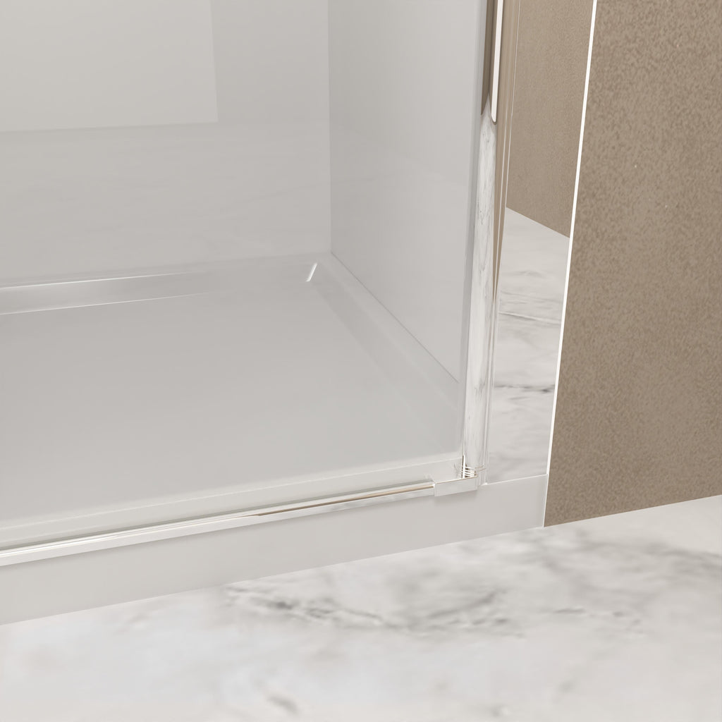 Pivot Shower Door with Safety Film and Tempered Glass, Bathroom Door with Stainless Steel Handle, 32" L x 0.5" W x 72" H, Brushed Nickel