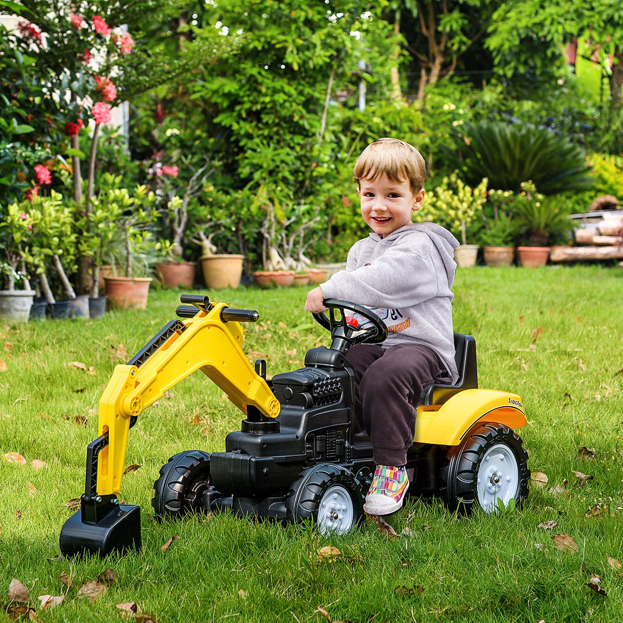 Kids Ride On Excavator, Pedal Digger, Construction Truck with Horn for Kids and Toddlers 3+, Yellow