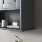 Farmhouse Bathroom Medicine Cabinet, Wall Cabinet with Barn Doors and Adjustable Shelf for Laundry Room, Gray