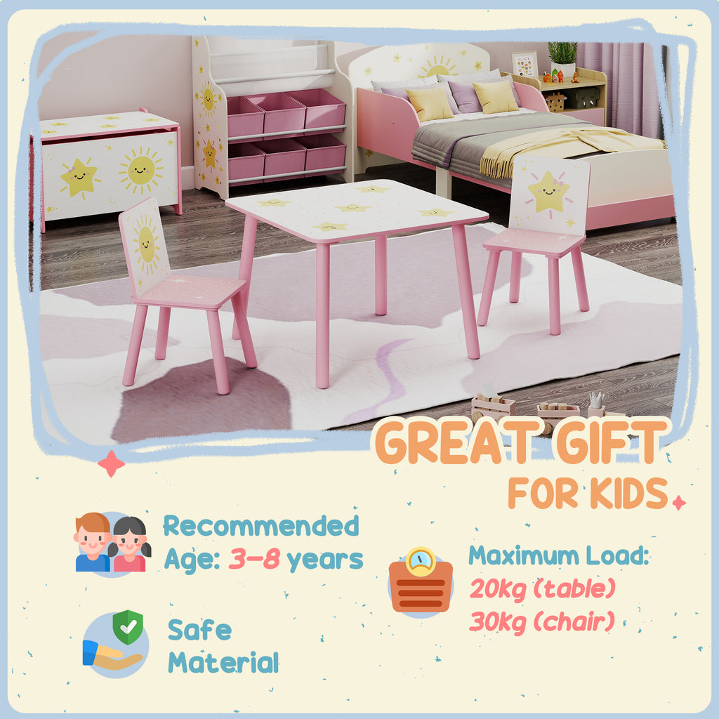 3-Piece Kids Toddler Table and Chair Set Furniture for Boys and Girls Aged 3-8, Bedroom, Nursery, Playroom, Pink