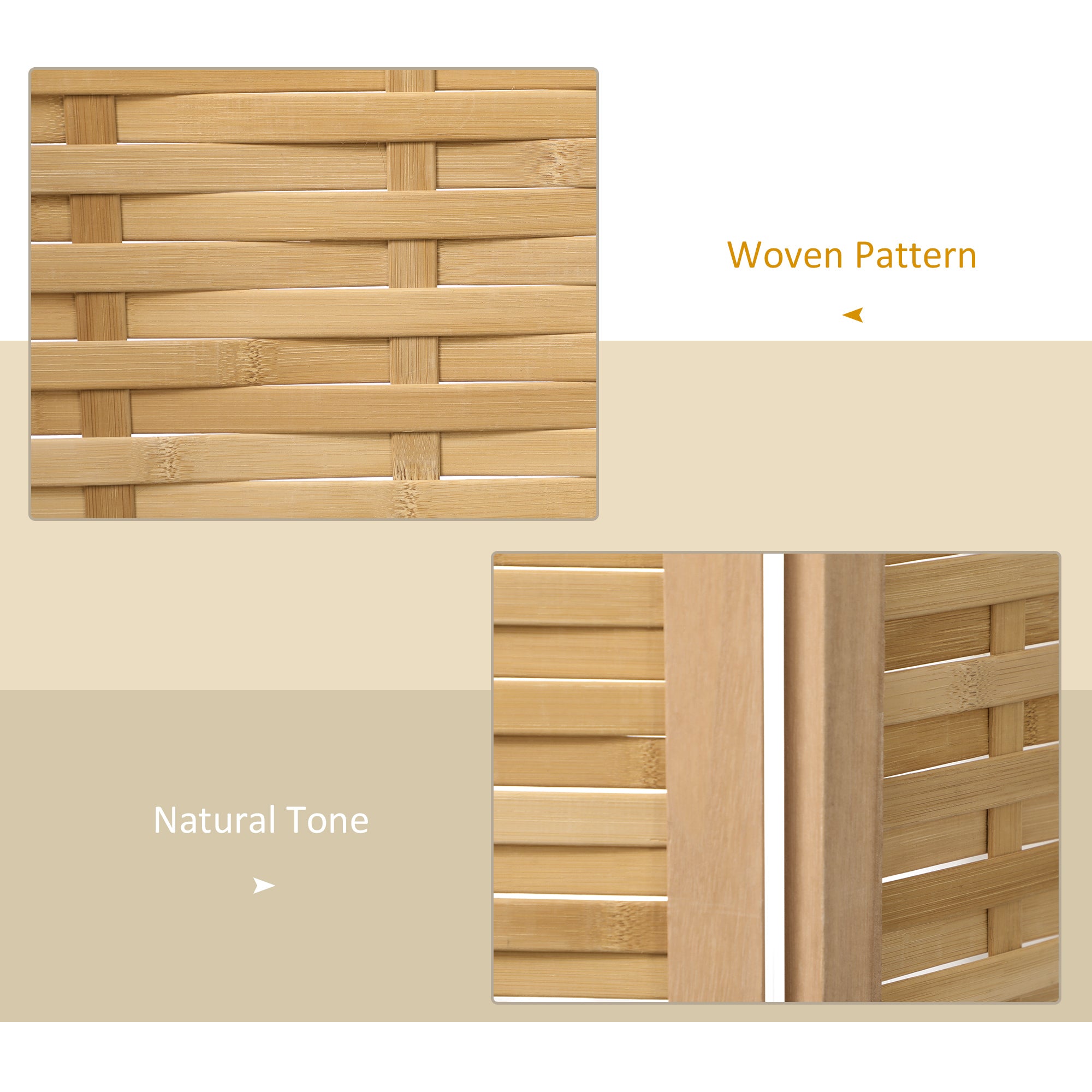 Hand Woven Room Divider, 4 Panel Bamboo Folding Privacy Screen for Home Office, 47.25"x67"x0.75", Natural