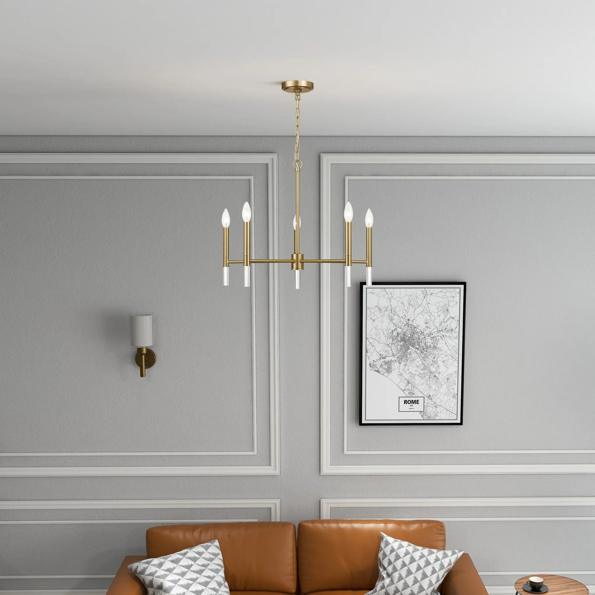 Courtyard Five Light Candle Light Chandelier with Elegant Design, Golden Brass Finish, 24" W x 24" L x 18" H, Clear+Gold