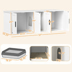 Cat Litter Box Enclosure with Double Room, Scratching Mat for 2 Cats, 57" x 19" x 20", White