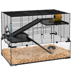30" Hamster Cage, Gerbil Cage with Glass Basin for Small Hamsters, Black