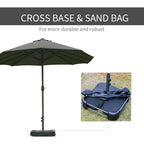 Patio Umbrella 15' Steel Rectangular Outdoor Double Sided Market with base, UV Sun Protection & Easy Crank for Deck Pool Patio Dark Gray