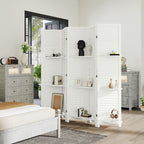 5 Panel 67" Tall Wood Privacy Screen Room Divider with 3 Shelves and Folding Storage for Bedroom, White