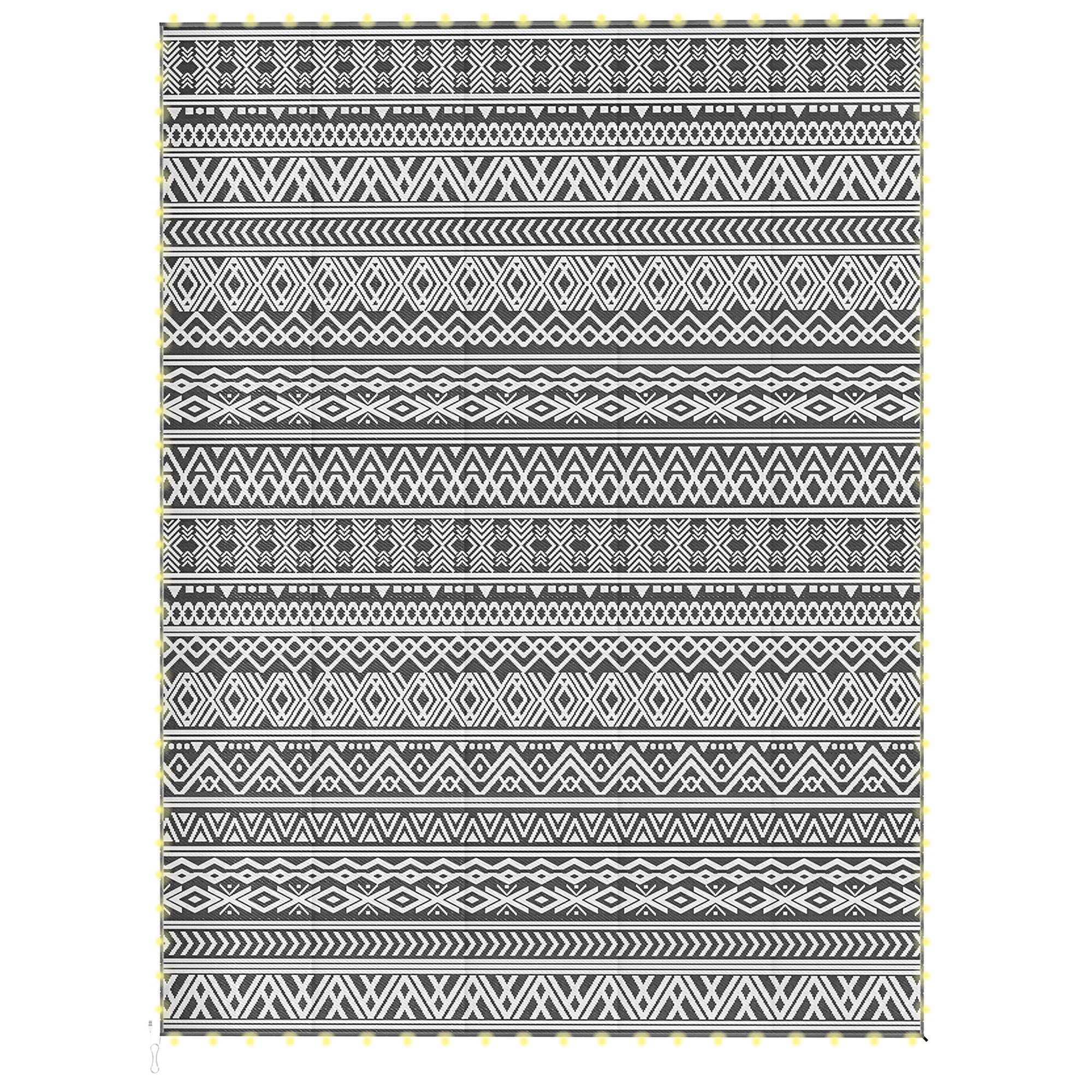 Outdoor Rug Carpet with USB Lights Reversible Patio Rug with Carry Bag for Camping 12' x 9'