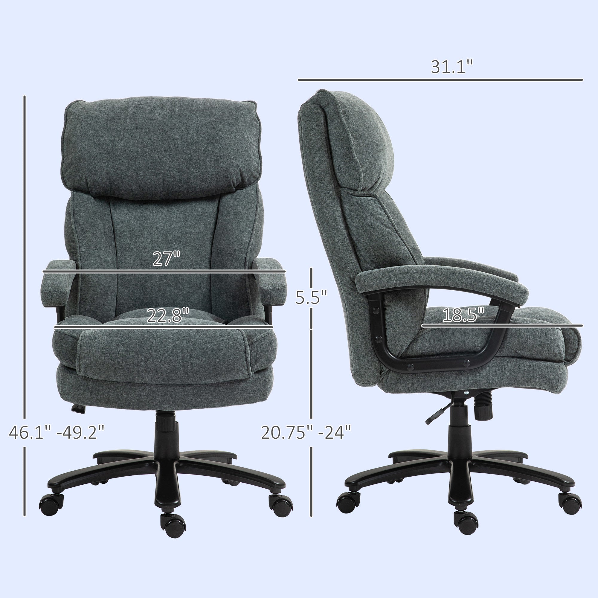 Big and Tall Executive Office Chair, Up to 450 lbs. Heavy Duty Desk Chair, Computer Chair for Heavy People, Gray