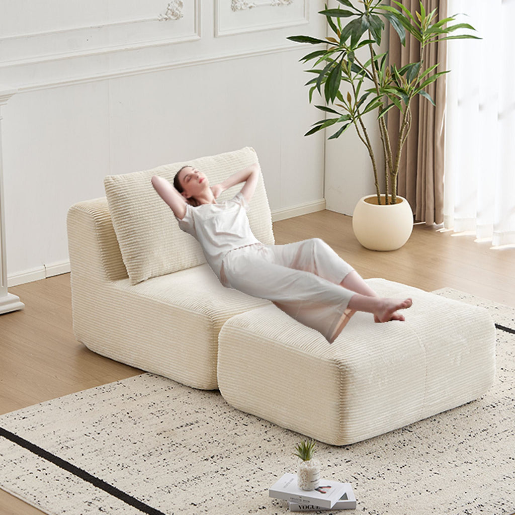 Compressed Sofa Modern Memory Foam Sectional with Pet-Friendly Corduroy Fabric, Modular Sofas for Small Spaces Single Chaise Longue for Living Room, 71" L x 36" W x 28.5" H, Beige