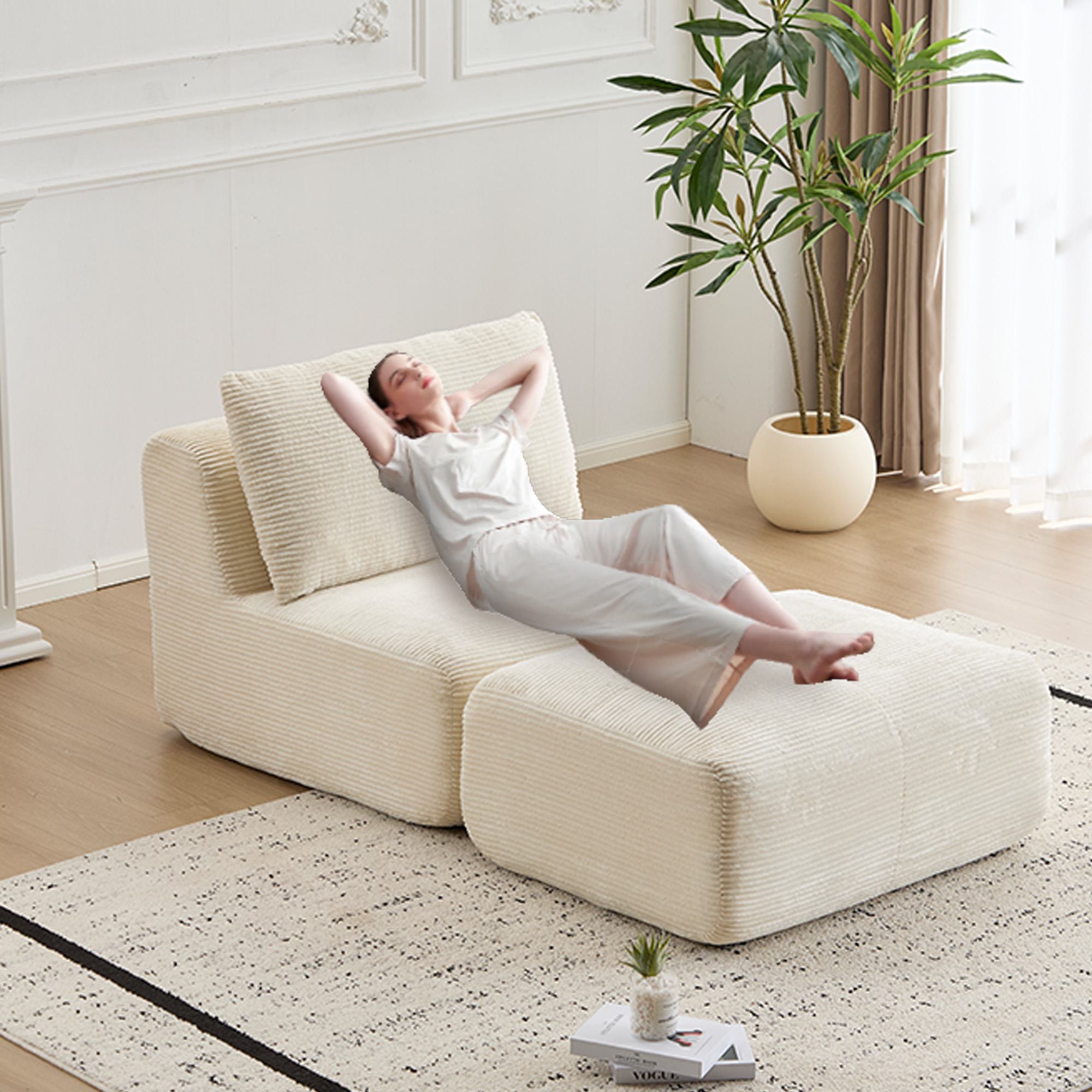 Compressed Sofa Modern Memory Foam Sectional with Pet-Friendly Corduroy Fabric, Modular Sofas for Small Spaces Single Chaise Longue for Living Room, 71" L x 36" W x 28.5" H, Beige