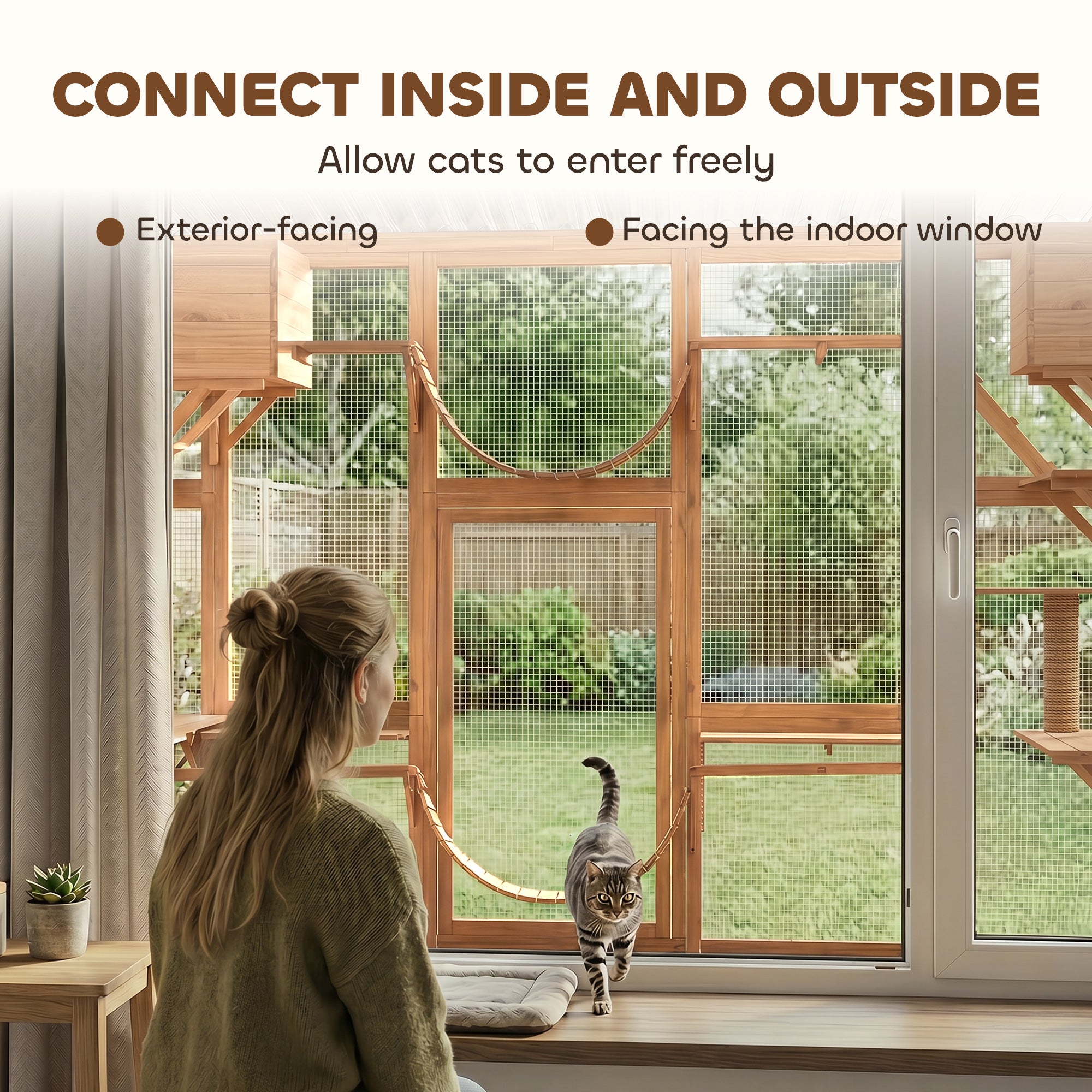 Catio Playground Cat Window Box Outside Enclosure for Multiple Cats w/ Shelves & Bridges, Orange