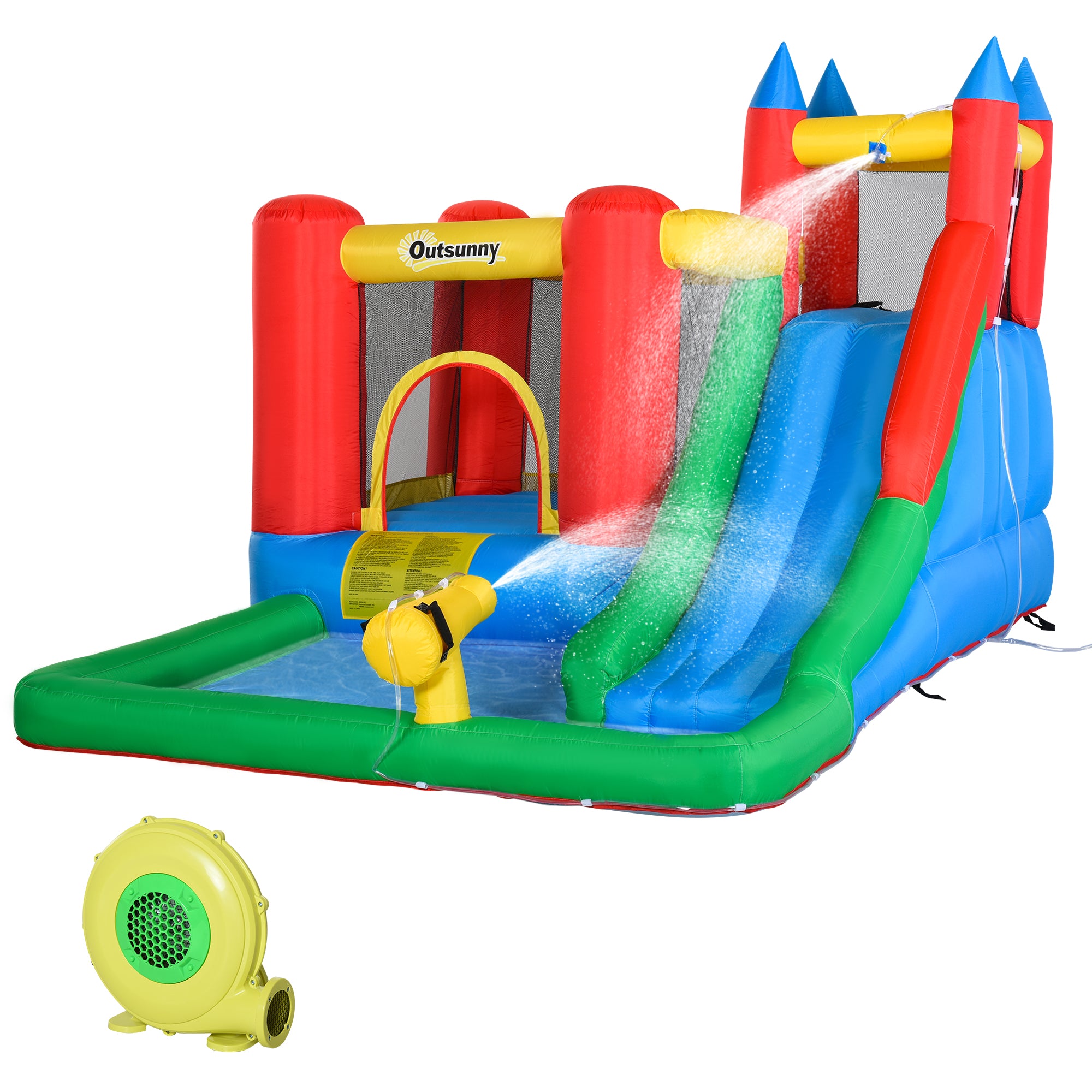 Kids Bounce House Inflatable Slide with Splash Pool, Water Cannon, Climbing Wall, Inflator Included, 6 in1 Bouncy Castle Kids Backyard Activity Outdoor Water Play Toy