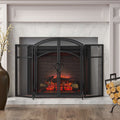 Iron Folding Fireplace Screen with Doors and 4-Piece Tool Set, Matte Finish, 50.5" x 5.5" x 32", Matte Black
