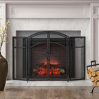 Iron Folding Fireplace Screen with Doors and 4-Piece Tool Set, Matte Finish, 50.5" x 5.5" x 32", Matte Black