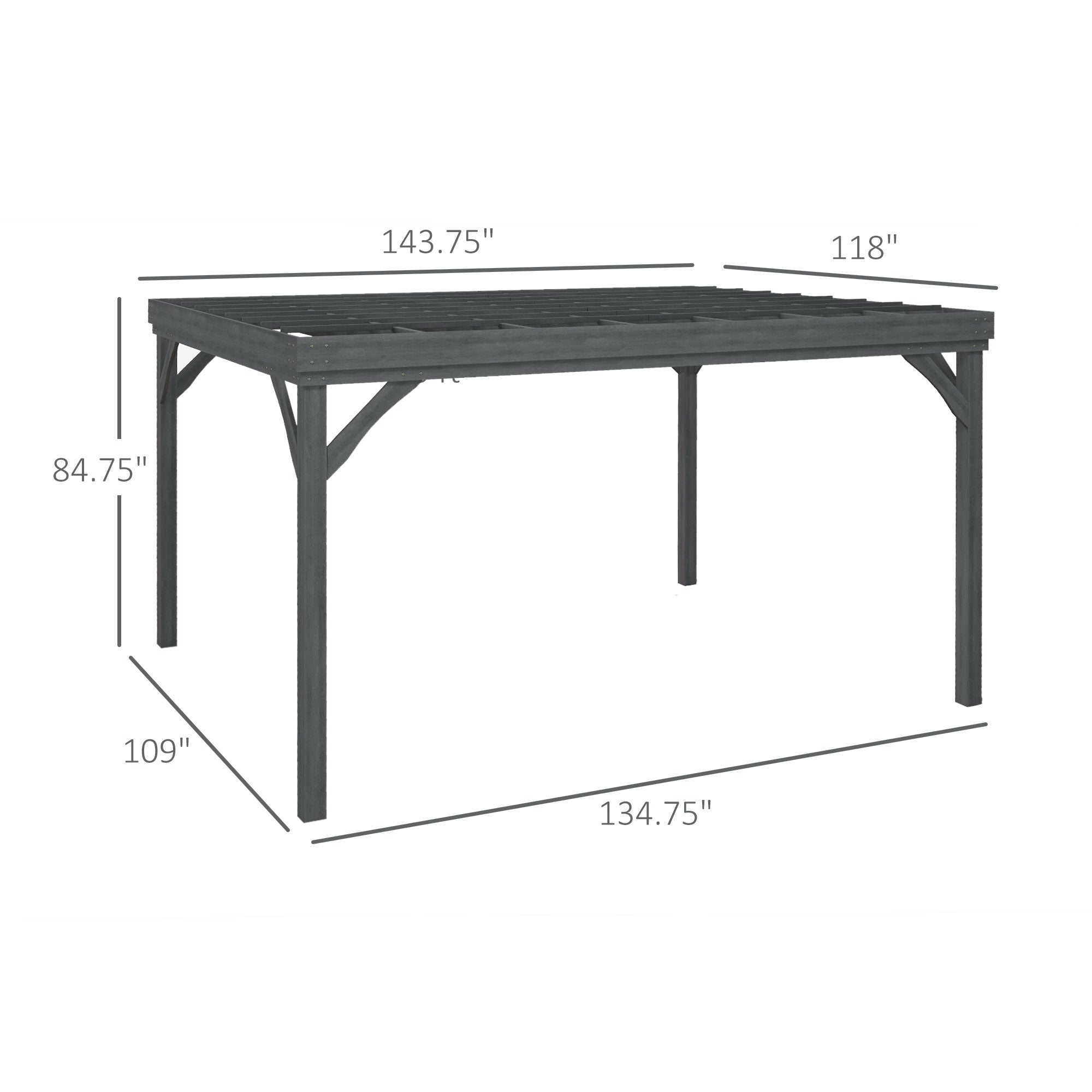 10' x 12' Outdoor Wooden Pergola, Grape Vine Gazebo with Concrete Anchors for Garden, Patio, Backyard, Deck, Gray