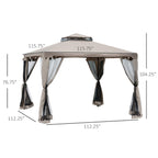 10' x 10' Gazebo Tent, Double Roof Outdoor Canopy Shelter, with Netting Fabric and Vented Roof, Steel Corner Frame for Garden, Lawn, Backyard, Taupe