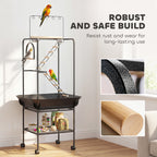 64"H Rolling Bird Playground Parrot Stand with Seed Guard & Wheels, Ladders, Swing, Toy Hook & Bowls