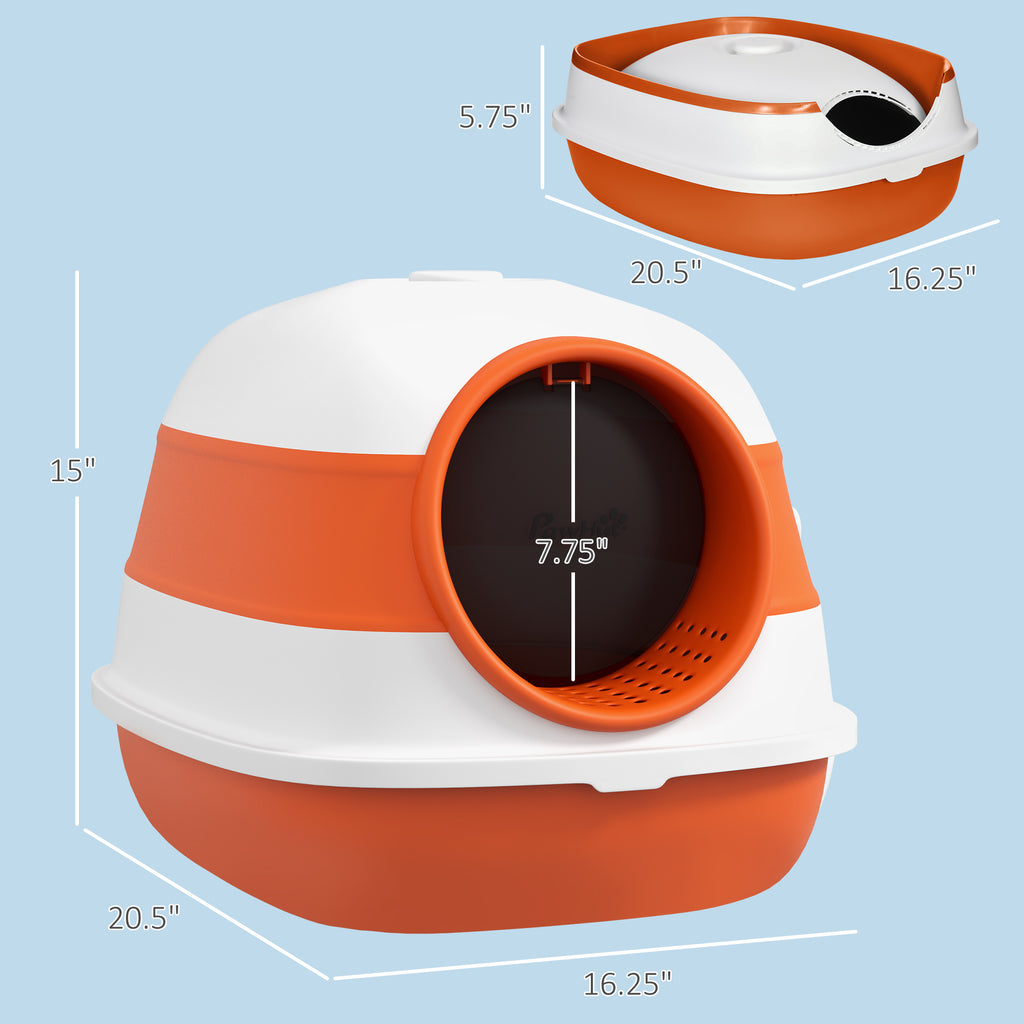 Dome Covered Cat Litter Box with Lid, White and Orange