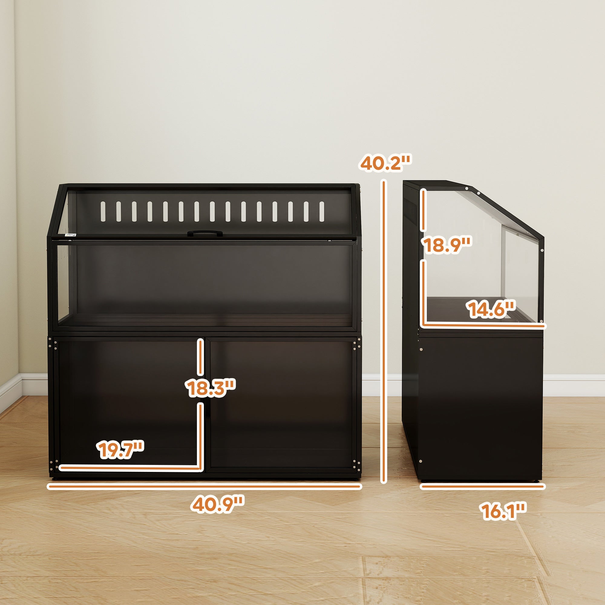 Hamster Cage with Storage Cabinet, Small Animal Cage with Easy View Acrylic Panels and Openable Top, Guinea Pig Habitat