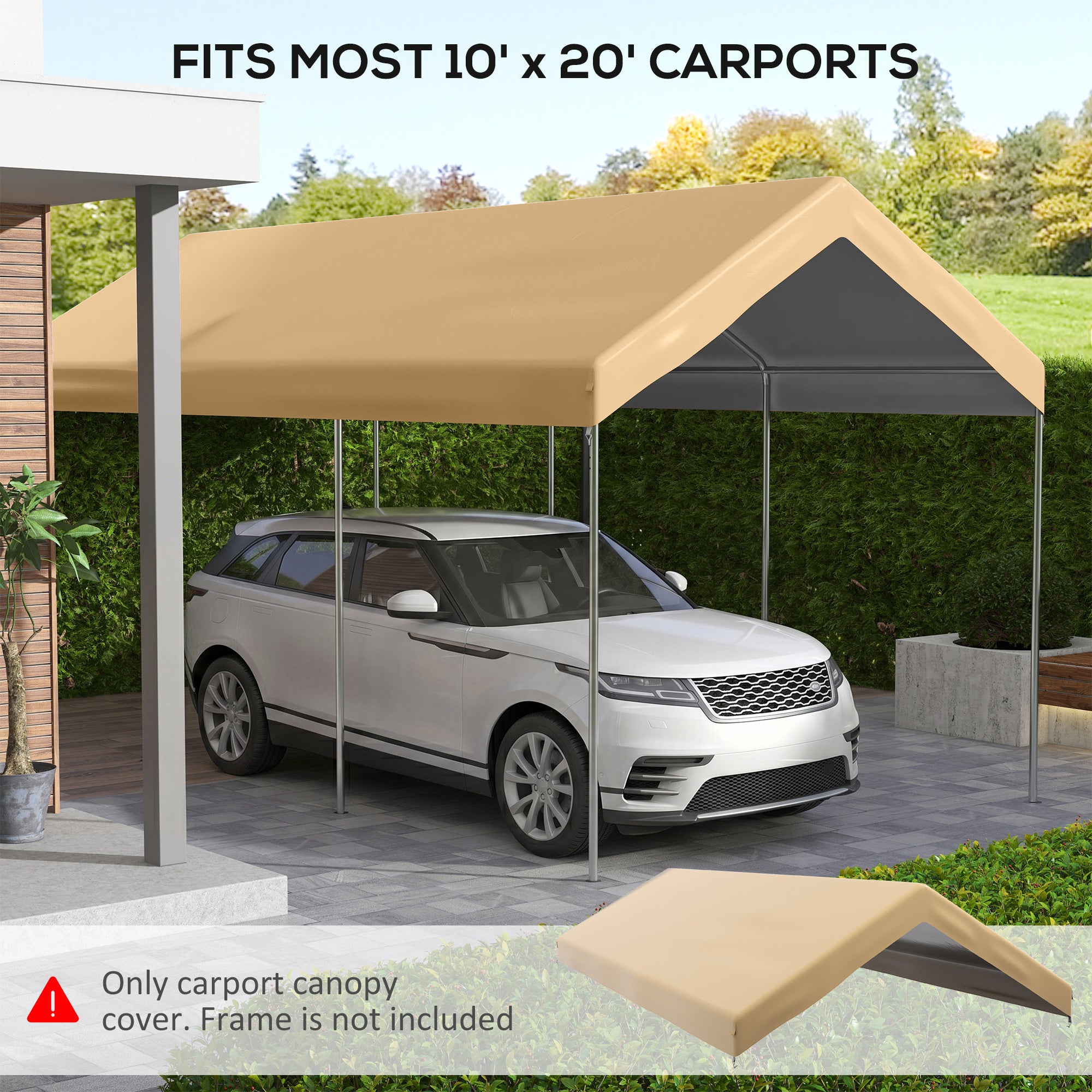 20' x 10' Carport Replacement Canopy for Model 84C-207WT or 84C-386V00WT with Ball Bungee Cords, Beige (Only Cover)