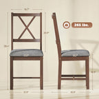 Set of 4 Dining Chairs, Upholstered X-Back Dining Room Chairs with Rubberwood Legs and Padded Seat for Kitchen, Walnut