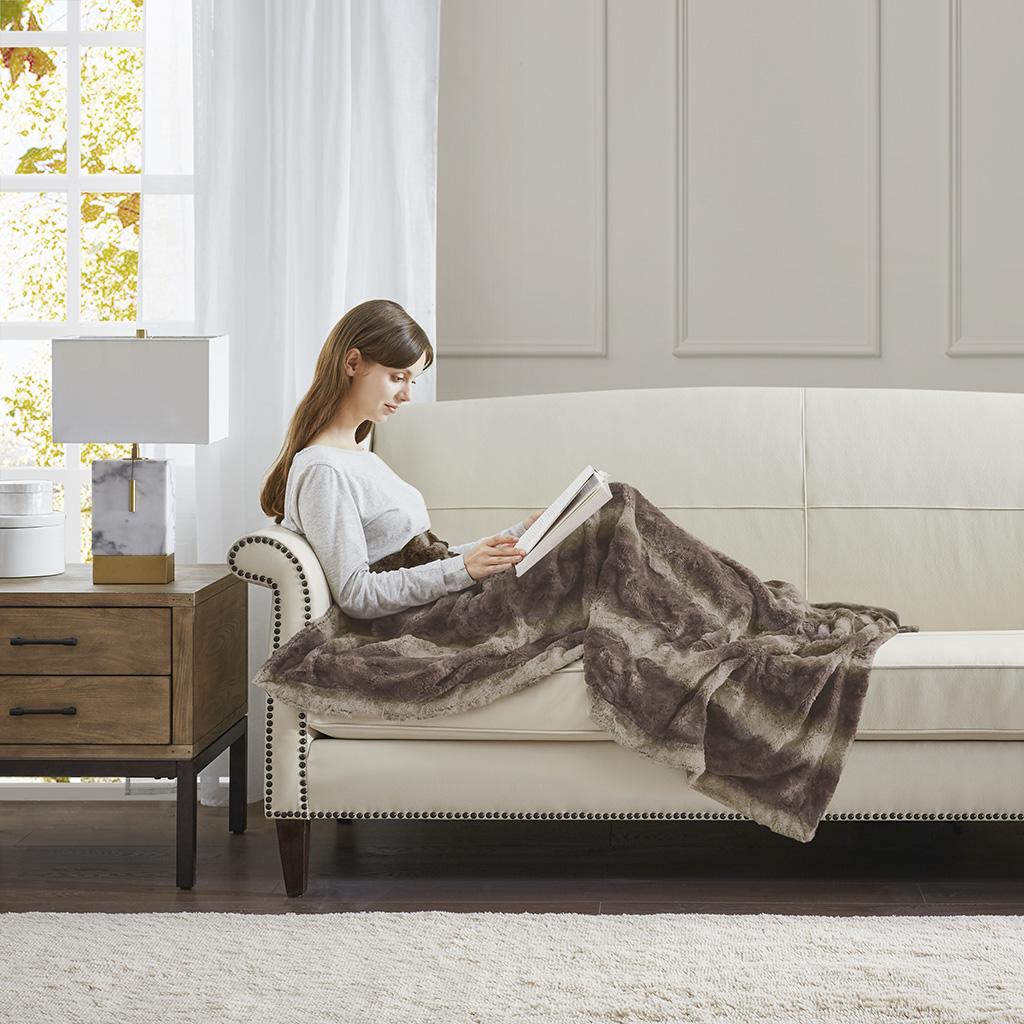Machine Washable Oversized Throw with Luxuriously Soft Faux Fur, Solid Faux Mink Reverse, OEKO-TEX Certified, 70" L x 60" W x 0.25" H, Brown