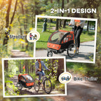 2-Seat Elite 360 Swivel Bike Trailer for Kids Bicycle Cargo Trailer with Water-Resistant Windows, Black and Orange
