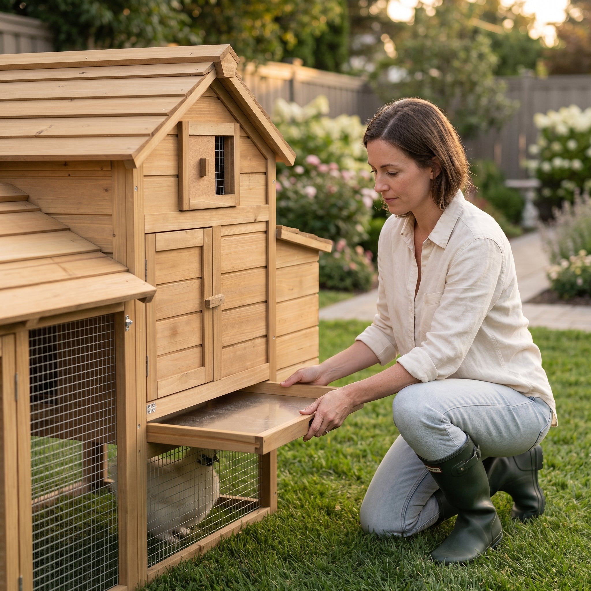 59" Small Wooden Chicken coop Hen House Poultry Cage for Outdoor Backyard with 2 Doors, Nesting Box and Removable Tray, Natural Wood