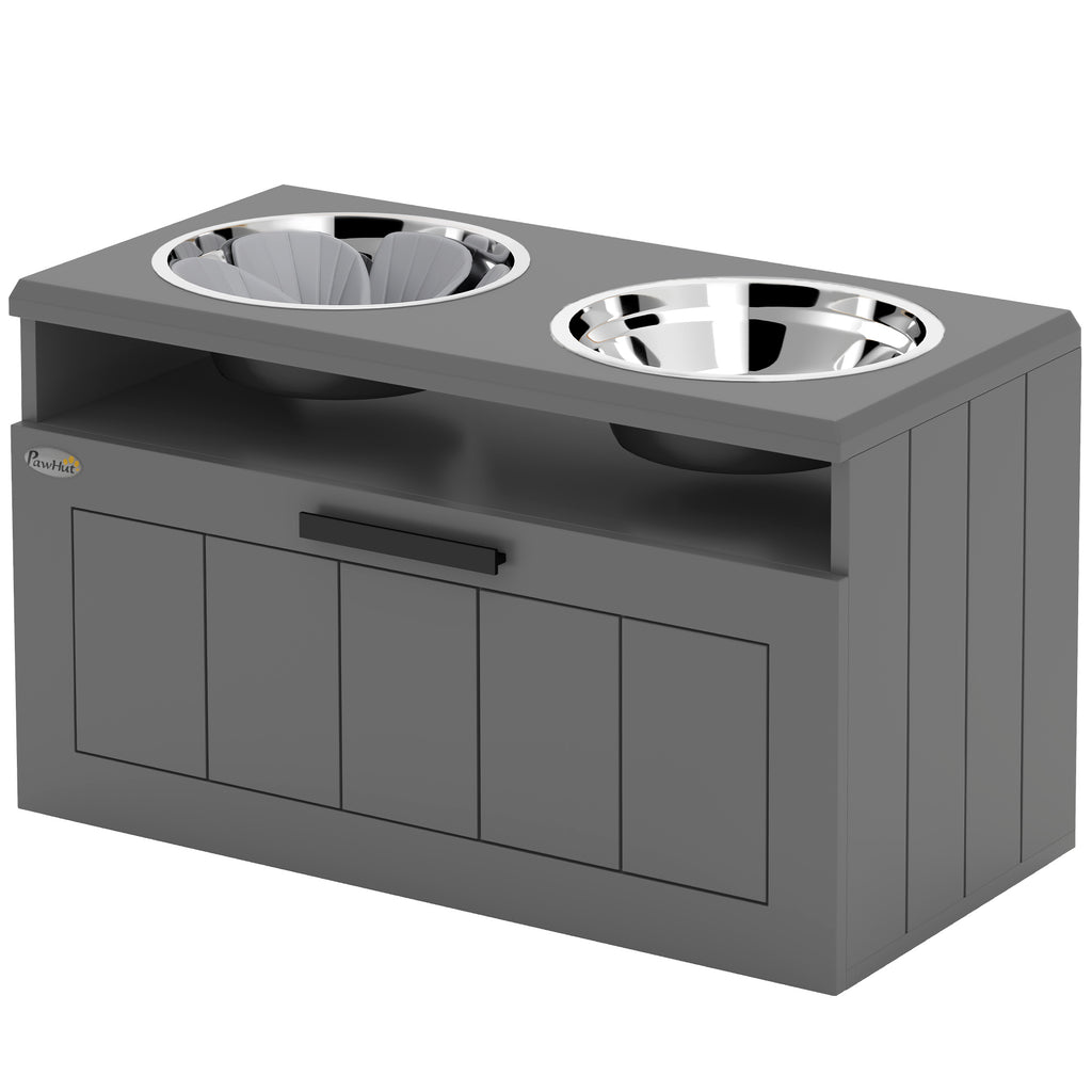 Elevated Dog Bowls, Large Breed Raised Dogs Bowl Stand with 2 Stainless Steel Bowls, Storage Drawer and Slow Feeder Mat