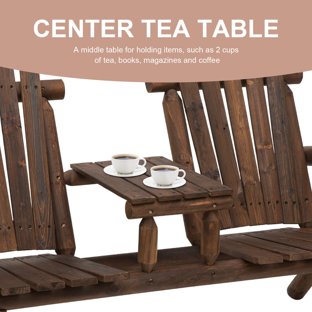 Wood Adirondack Patio Chair Bench with Center Coffee Table, Perfect for Lounging and Relaxing Outdoors Carbonized