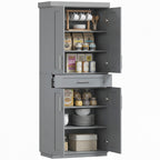 Modern Kitchen Pantry Freestanding Cabinet Cupboard with Doors and Drawer, Adjustable Shelving, Gray