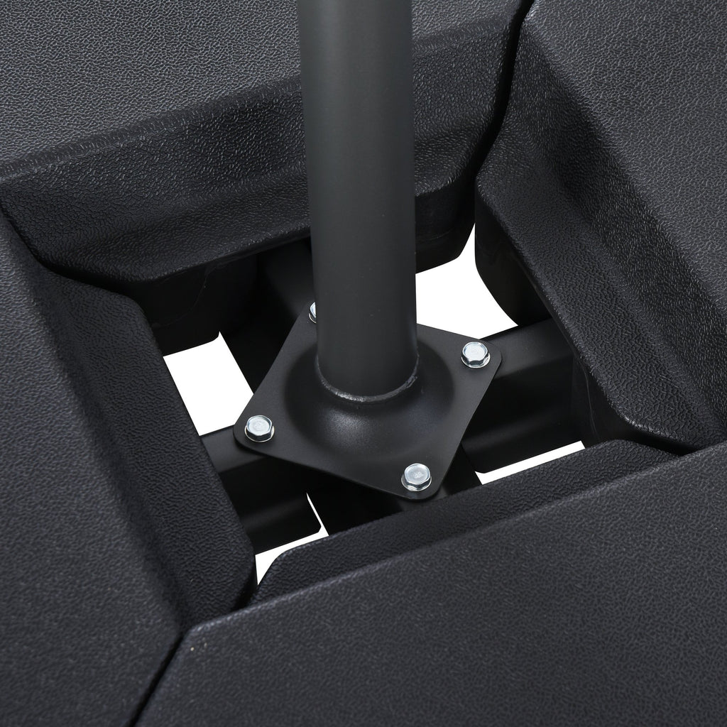 Umbrella Stand Fitting 2" Poles and Steel Base with 4 Fillable Plastic Weights, 4 Gal. Capacity Each - Black
