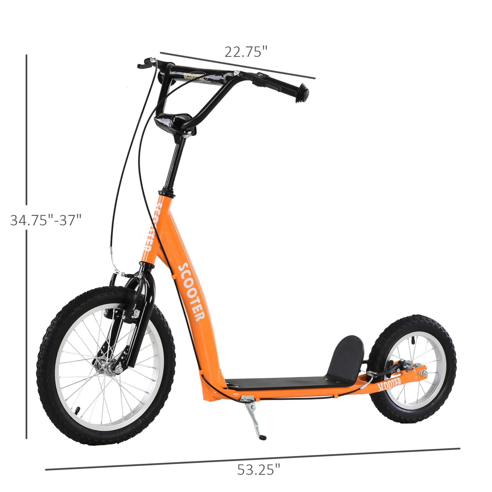 Youth Scooter Kick Scooter for Kids 5+ with Adjustable Handlebar 16" Front and 12" Rear Dual Brakes Inflatable Wheels, Orange