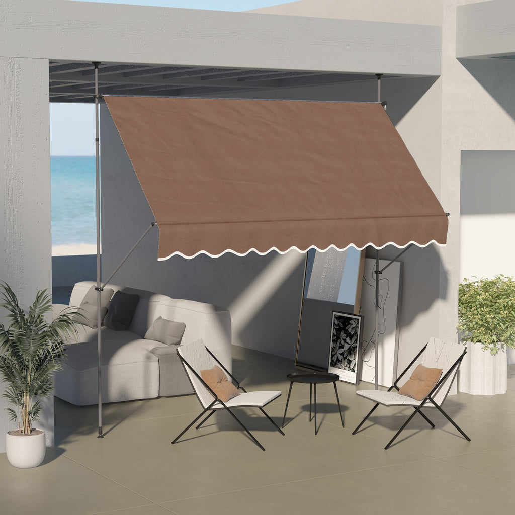 10' x 4' Manual Retractable Awning, Non-Screw Patio Awning, UV Resistant, for Window or Door, Coffee