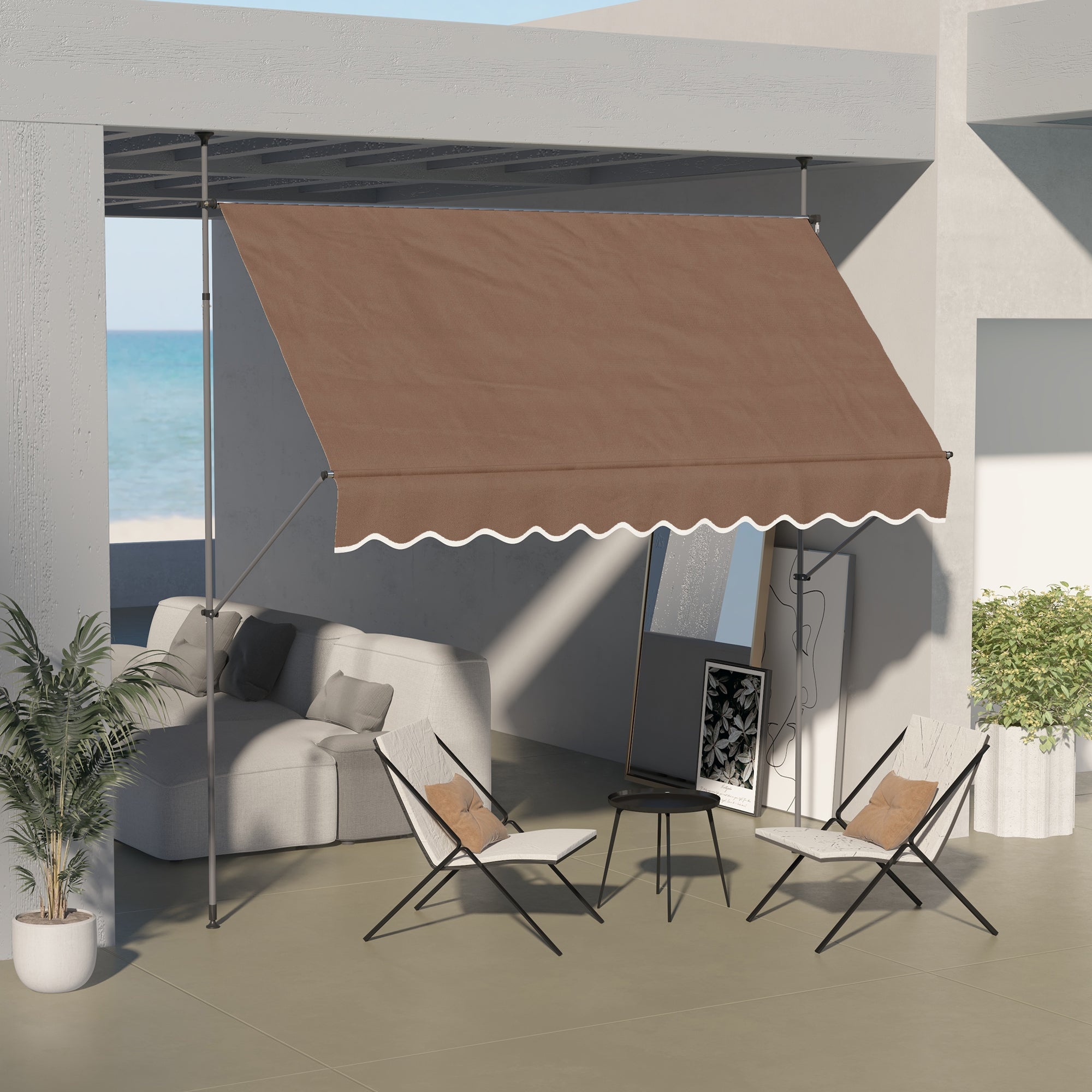10' x 4' Manual Retractable Awning, Non-Screw Patio Awning, UV Resistant, for Window or Door, Coffee