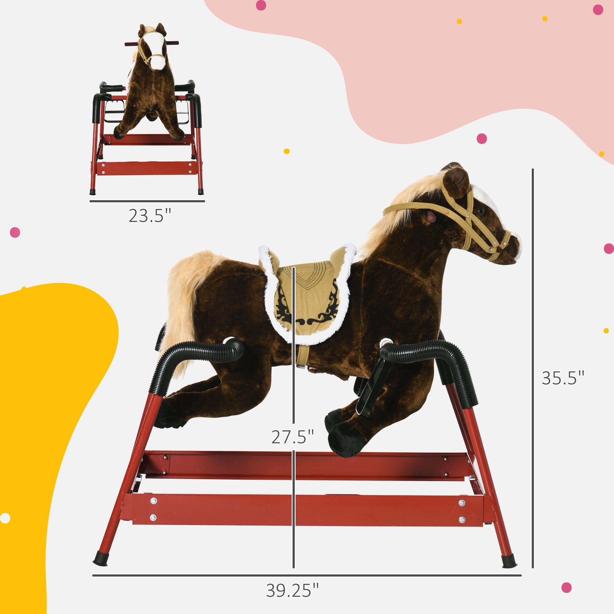 Kids Spring Rocking Horse, Ride on Horse for Girls and Boys with Sounds, Plush Animal Ride-on Toy with Soft Feel, Interactive Toy for Kids, Dark Brown