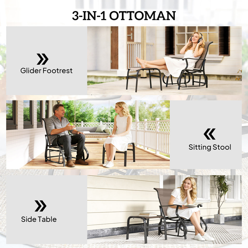 Outdoor Glider with Ottoman, Patio Glider Chair Set with High Back, Wide Seat for Porch, Garden, Backyard, Brown