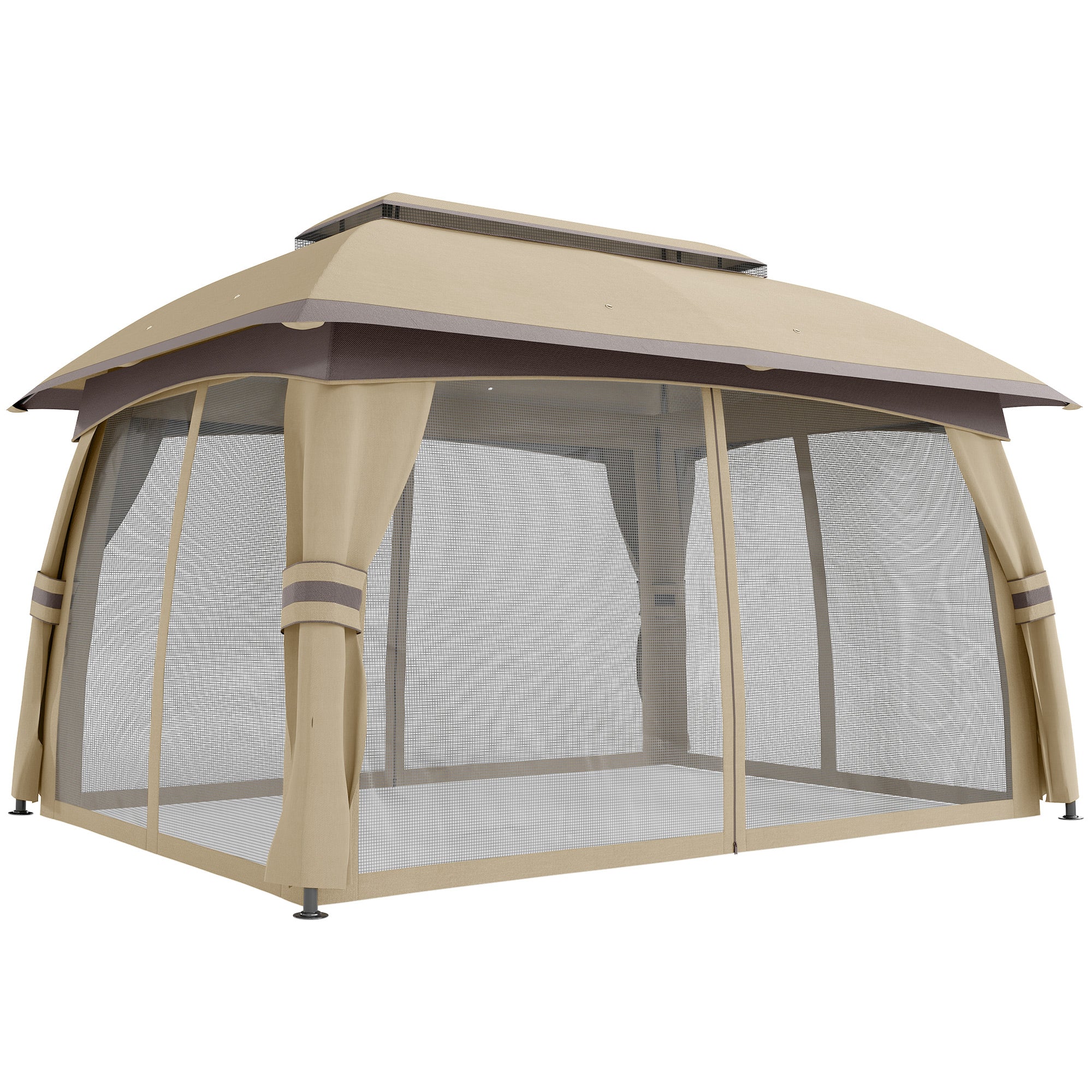 10' x 13' Patio Gazebo, Outdoor Gazebo Canopy Shelter with Netting, Vented Roof for Garden, Beige