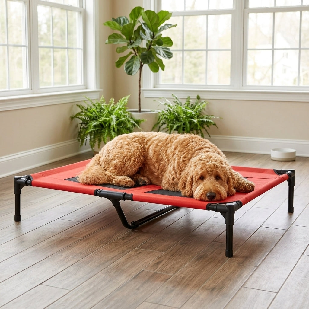 36" x 30" Elevated Cooling Summer Dog Cot Pet Bed With Mesh Ventilation - Red