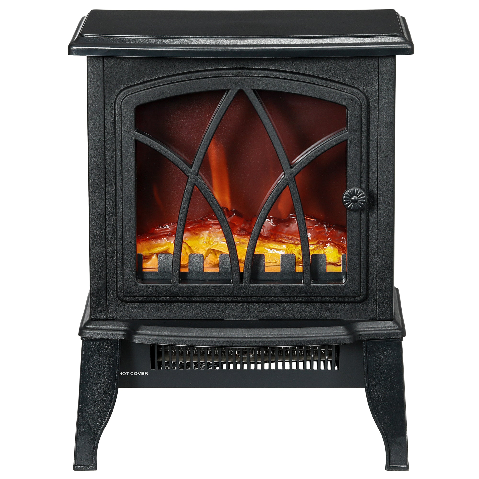 Electric Fireplace Heater, Freestanding Fireplace Stove with Realistic Flames Overheating Protection 750W/1500W, Black