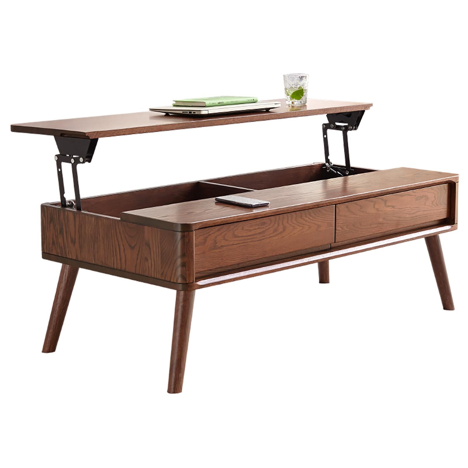 Solid Coffee Table with Hidden Storage & Soft-Close Lift, Versatile Center Table for Work or Dining, 39.5″ L x 23.5″ W x 17.5″ H, Walnut