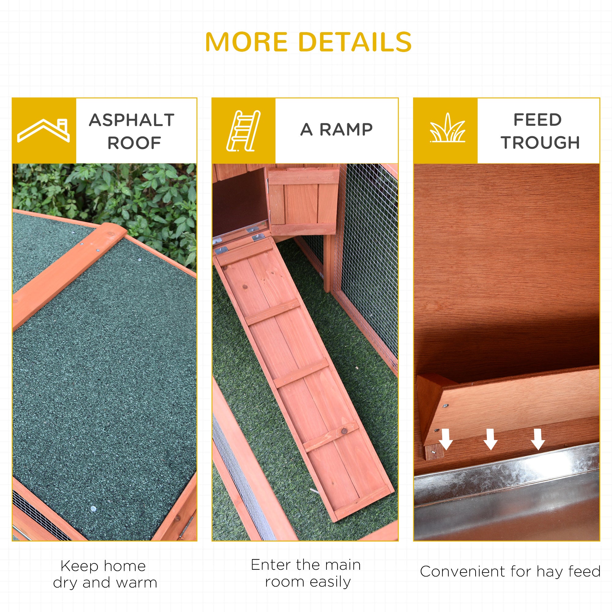 Rabbit Cage Outdoor, 62" Wooden Outdoor Rabbit Hutch, Small Animal Habitat with Detachable Run and Elevated Main House, Natural