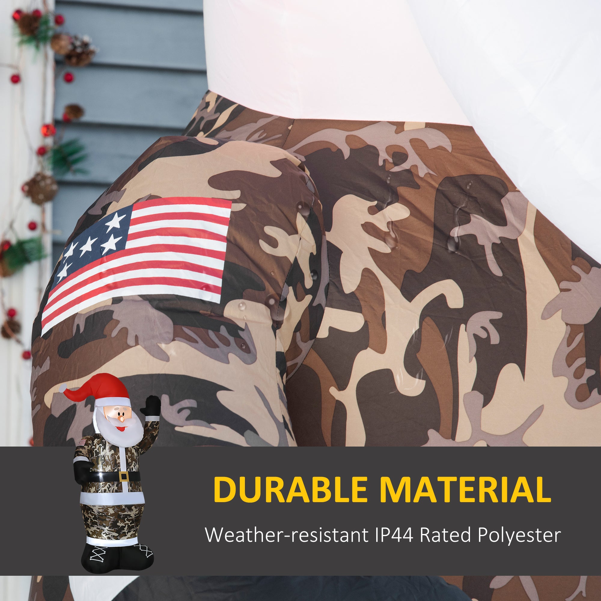 8' Christmas Inflatables Outdoor Decorations Santa Claus Wearing Camouflage, Blow-Up Yard Christmas Decor with LED Lights Display