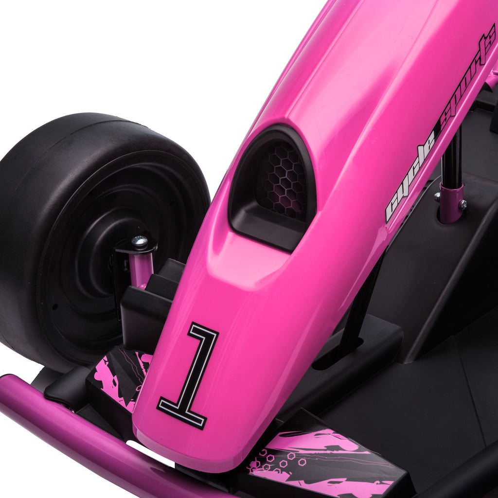 24V Electric Go Kart for Kids, Drift Ride-On Racing Go Kart with 2 Speeds, for Boys Girls Aged 8-12 Years Old, Pink