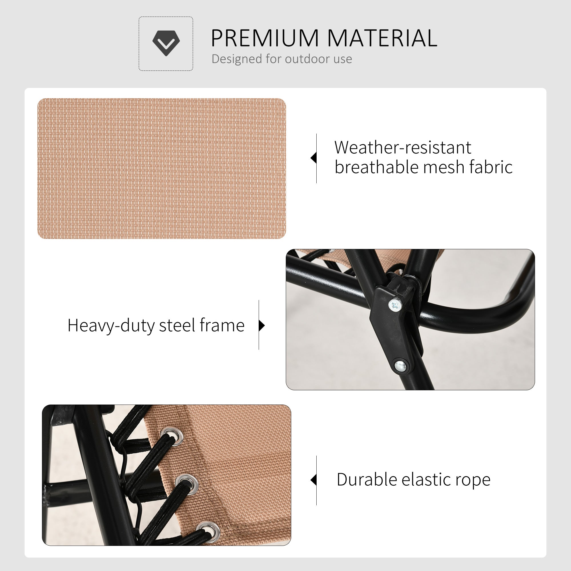 Patio Folding Chair, Outdoor Bungee Sling Chair w/ Armrests, Portable Lawn Chair for Camping, Garden, Beige