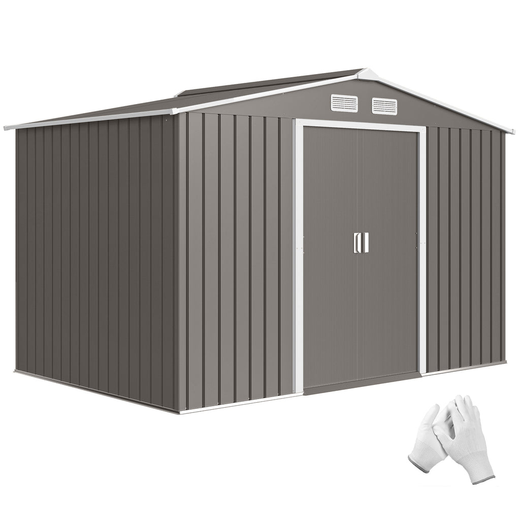 9' x 6' Outdoor Storage Shed, Garden Tool Metal Shed with Foundation Kit, Light Gray