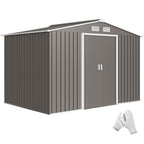 9' x 6' Outdoor Storage Shed, Garden Tool Metal Shed with Foundation Kit, Light Gray