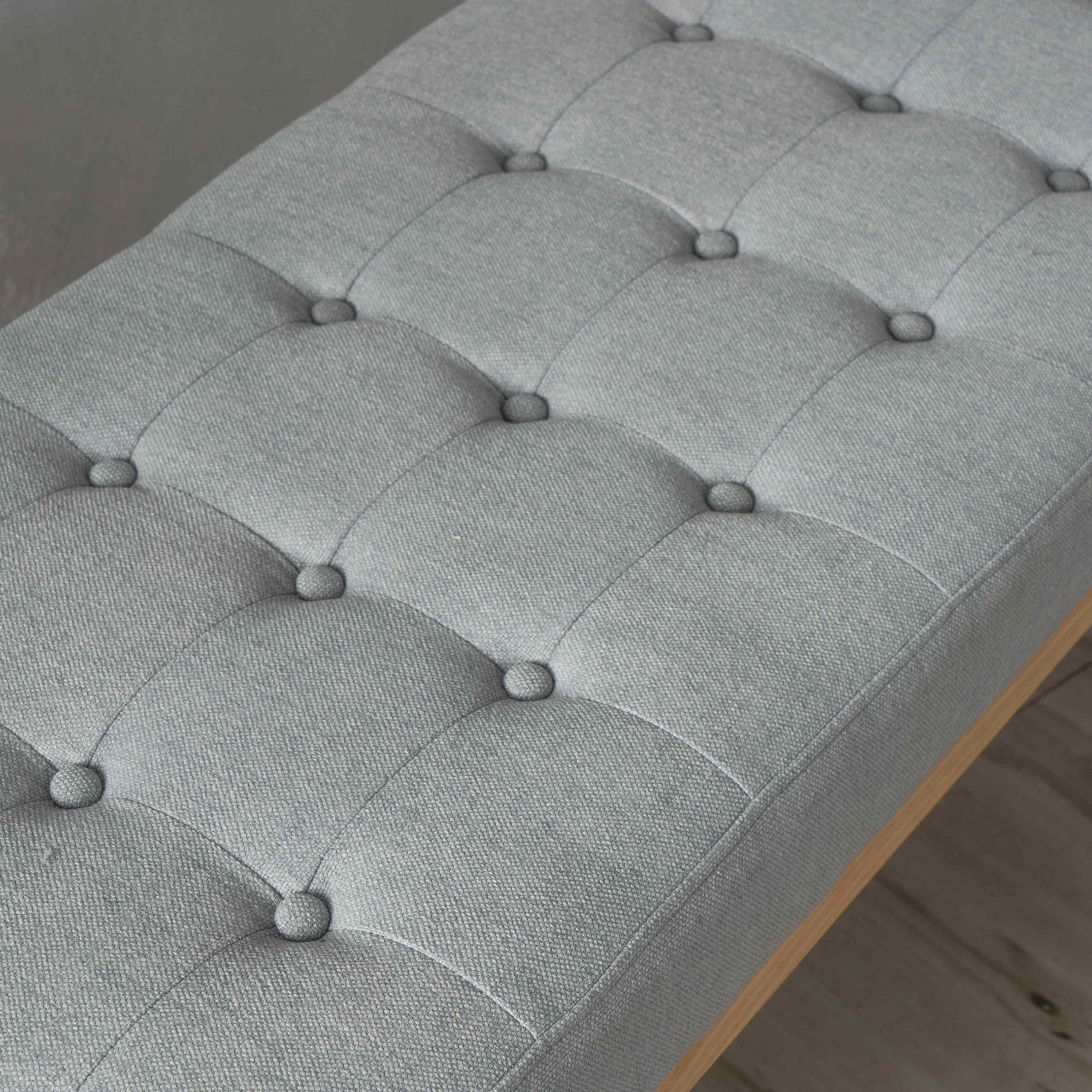 Fabric Ottoman with Cushioned Top, Sturdy Frame, and Space-Saving Design, 43.5" L x 15.75" W x 17" H, Light Gray