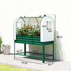 Galvanised Raised Garden Bed with Greenhouse Cover, Metal Elevated Garden Bed with Bed Liner, Bottom Shelf, Green