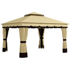 10' x 12' Double Roof Patio Gazebo Canopy, Outdoor Gazebo Shelter with Netting & Curtains, for Garden, Lawn and Deck